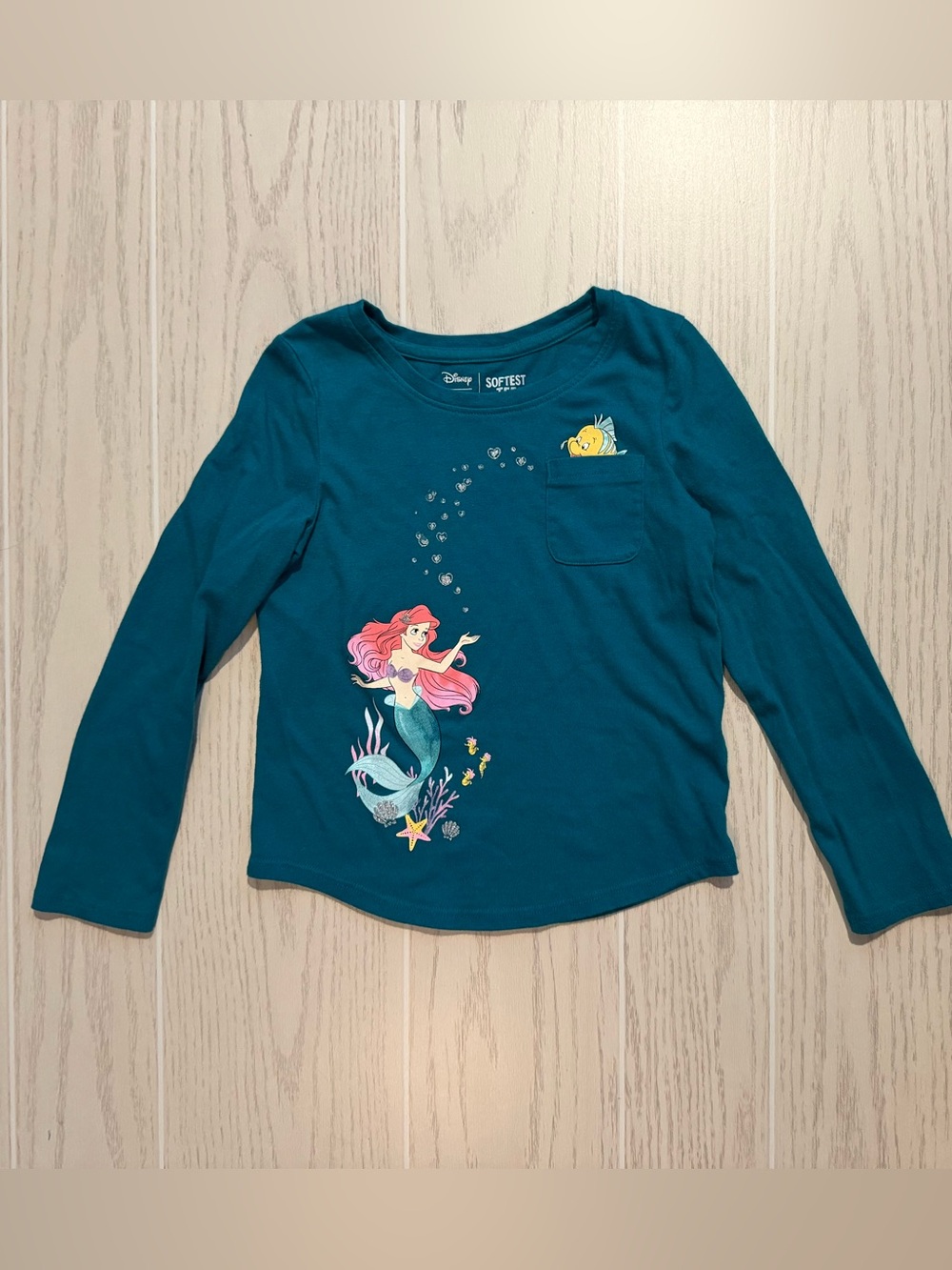 Disney Jumping Beans Ariel Little Mermaid Girls 5T Teal Long Sleeve Shirt